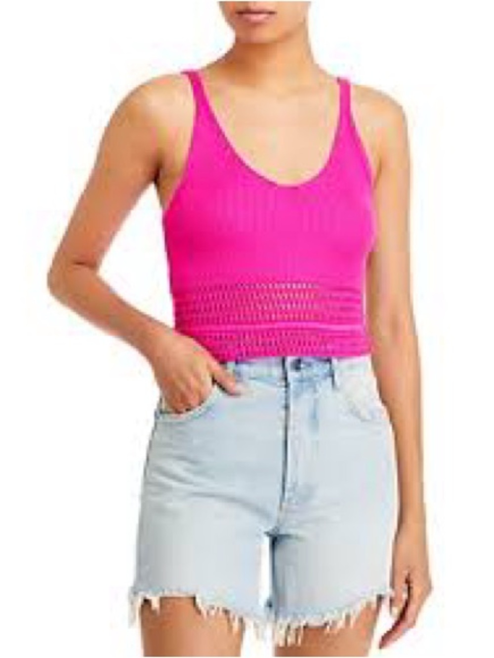 Aqua Bright Fuchsia Cropped Knit Tank